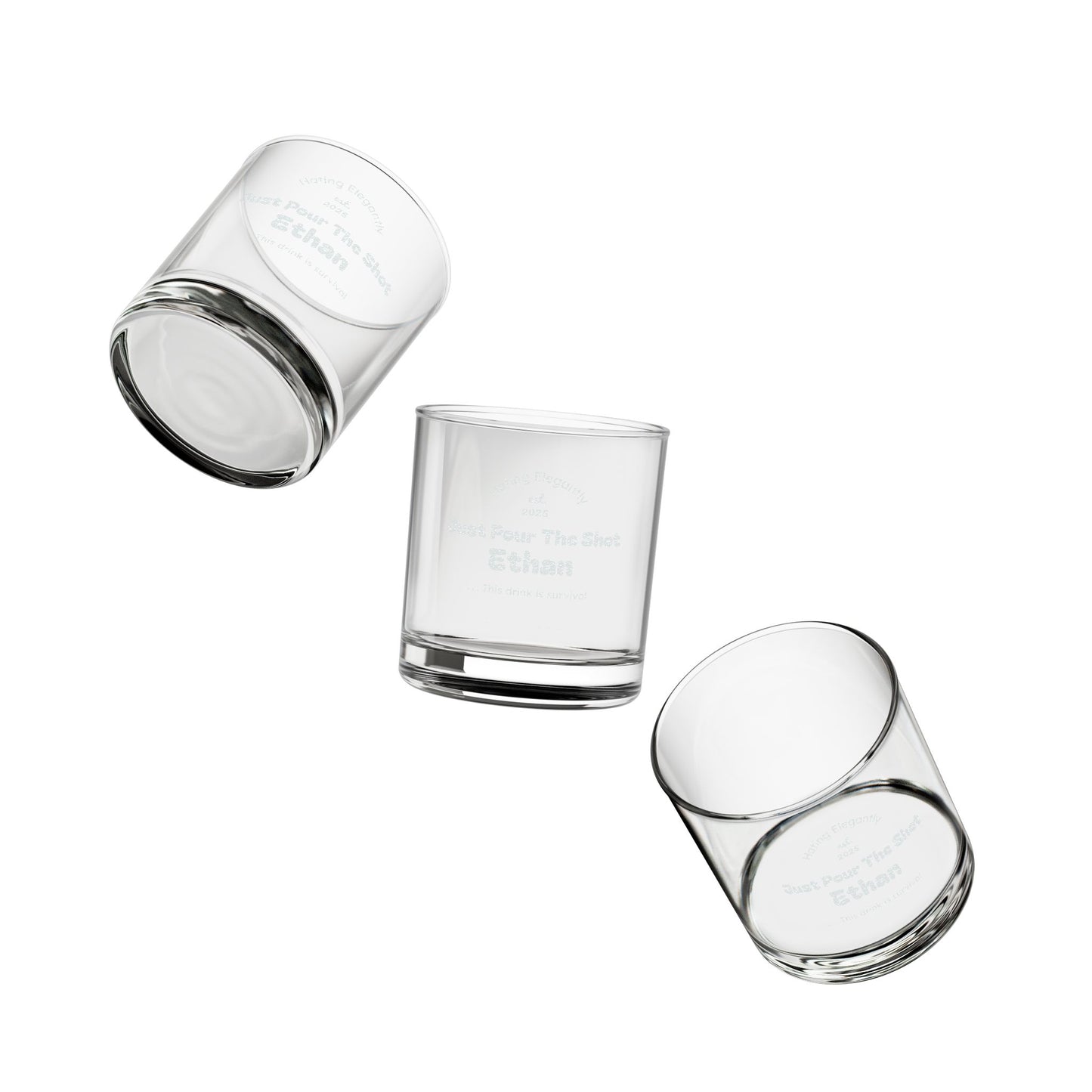 Engraved Whiskey Glass 10.5oz — “Just Pour The Shot” Personalized Rocks Glass