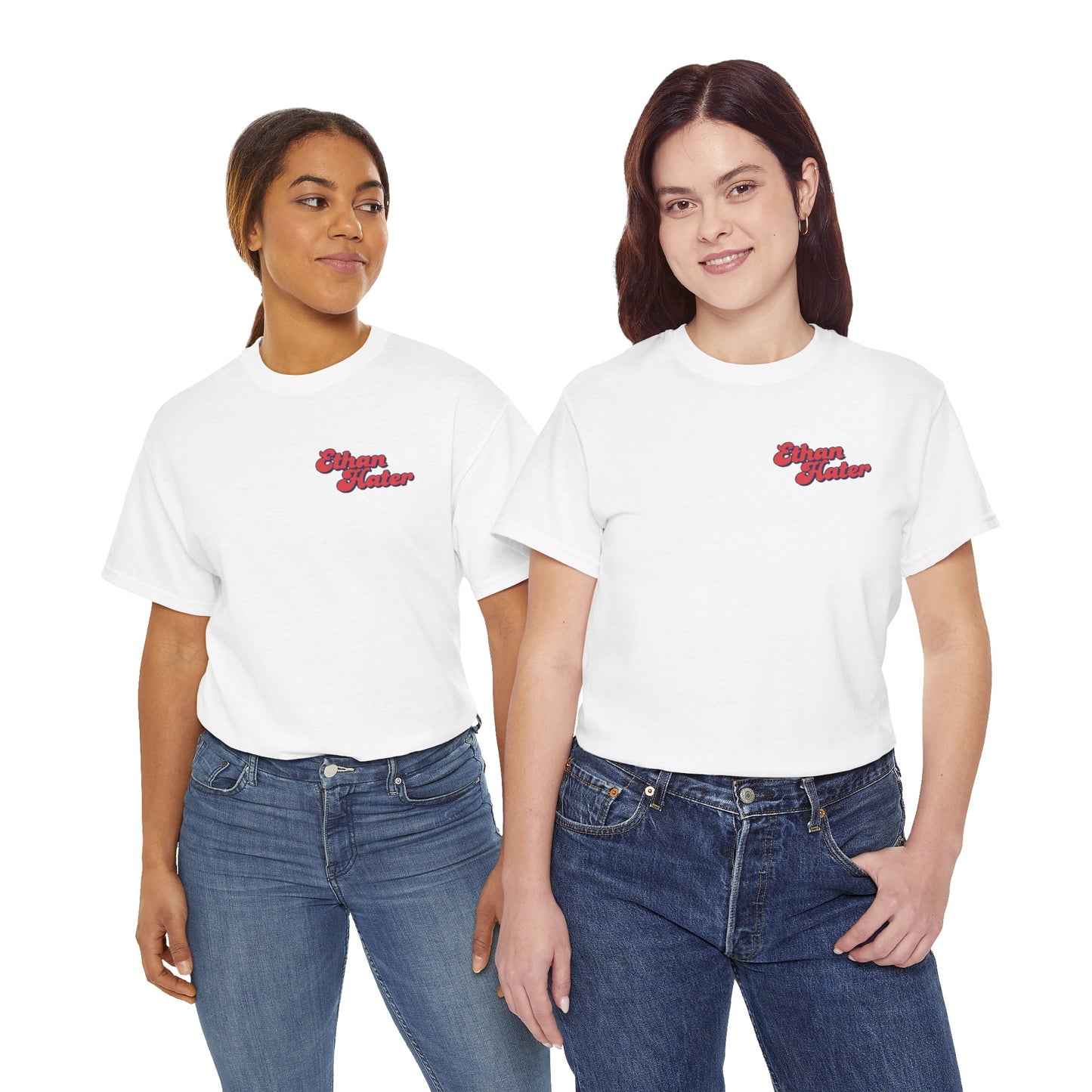Retro 'Ethan Hater' Chest Logo Tee — Vintage Script Graphic T-Shirt
