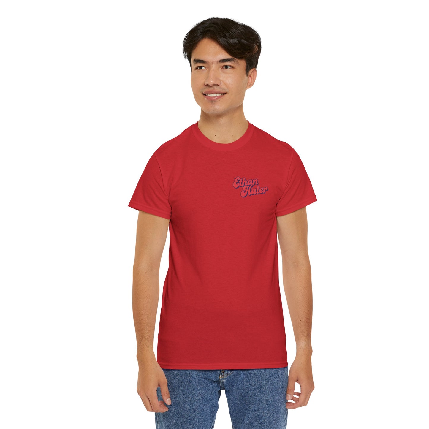 Retro 'Ethan Hater' Chest Logo Tee — Vintage Script Graphic T-Shirt