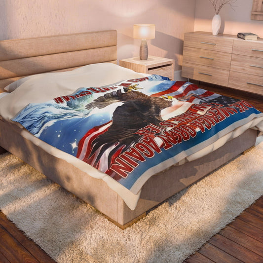 American Eagle Velveteen Plush Blanket — Make America Great Again Design