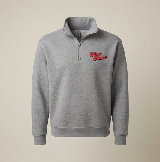 Quarter-Zip Pullover with Pink 'Ethan Hater' Script