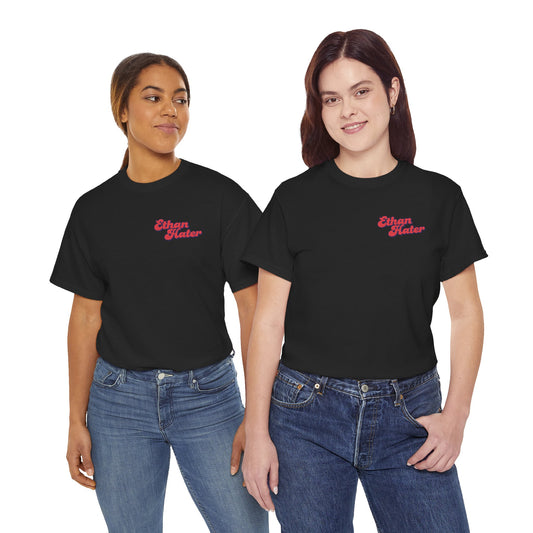 Retro 'Ethan Hater' Chest Logo Tee — Vintage Script Graphic T-Shirt